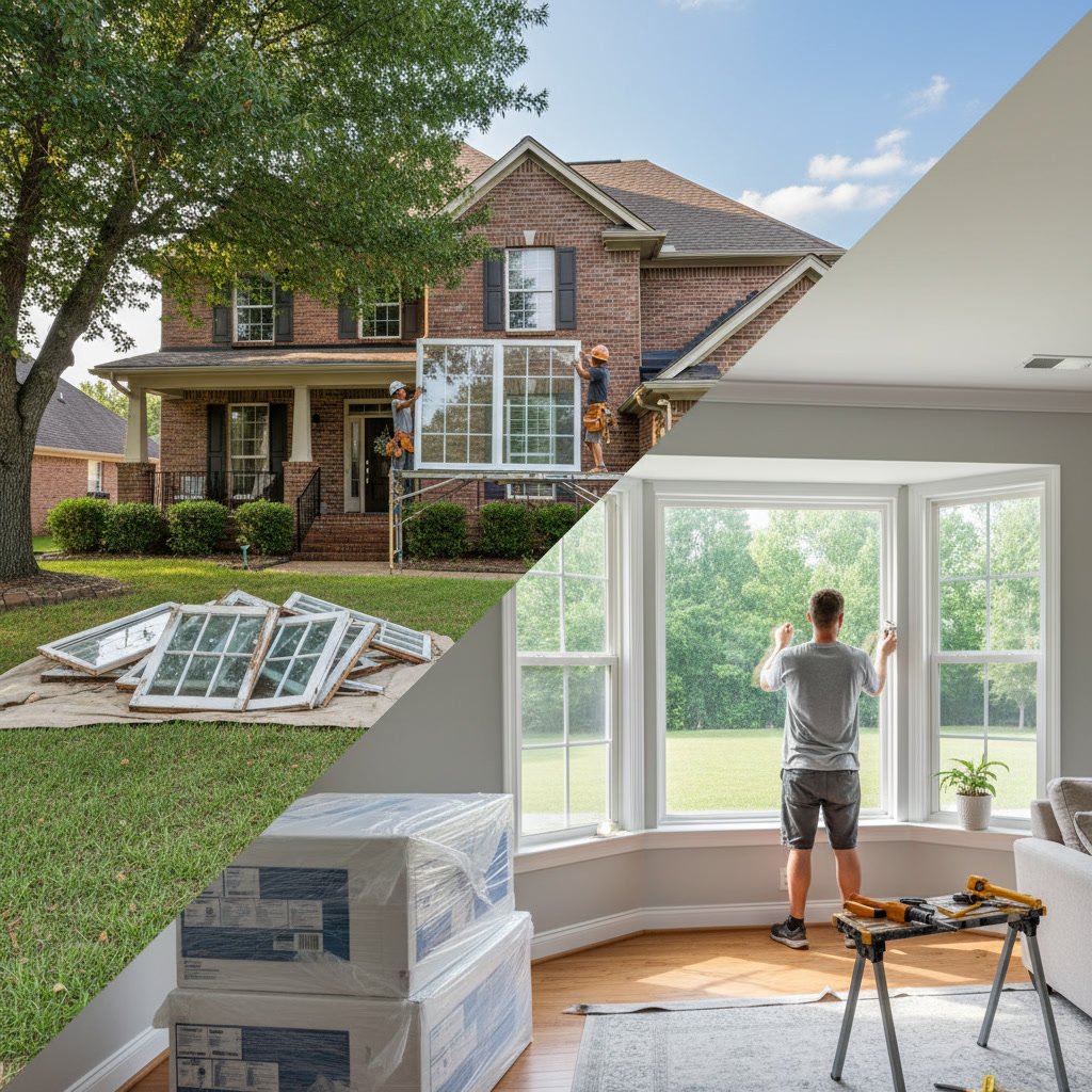 Modern vinyl replacement windows installed in Lafayette Louisiana home