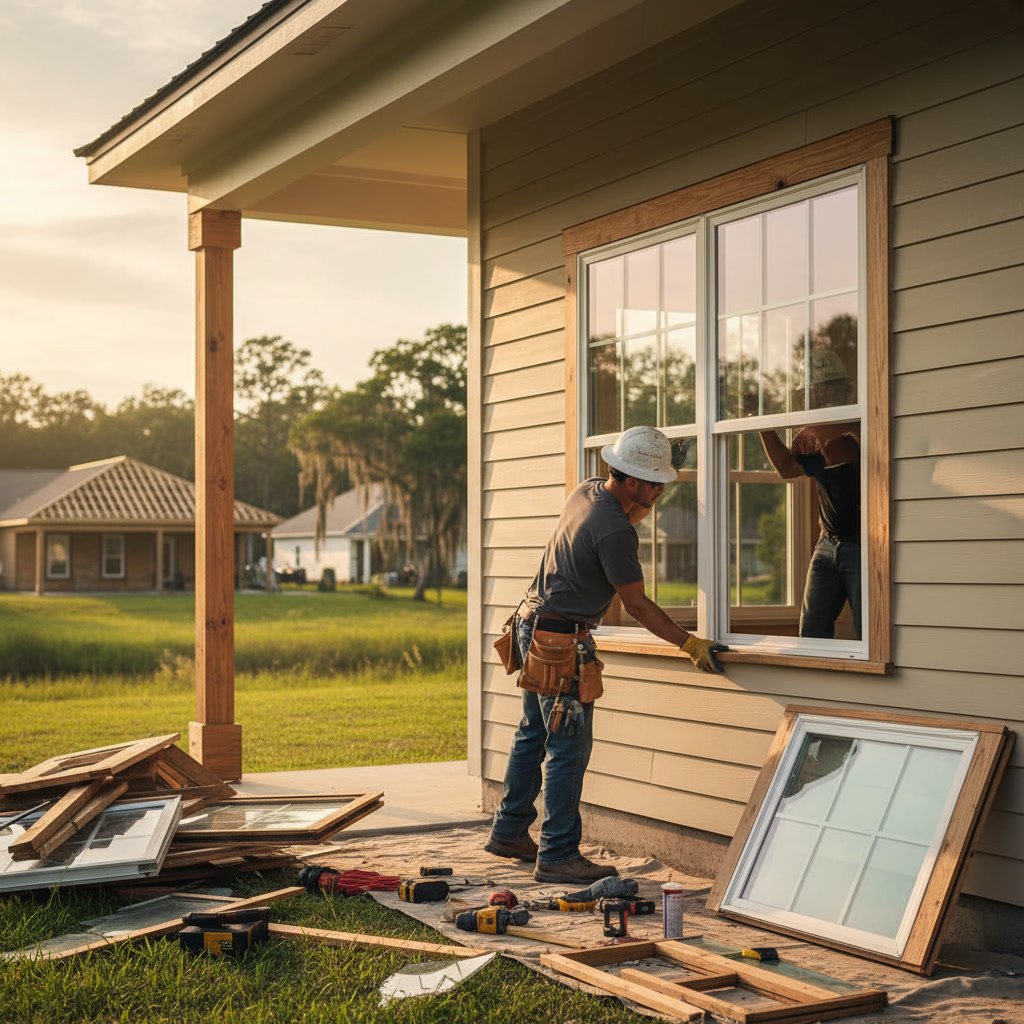 Modern replacement windows on Lafayette Louisiana home exterior