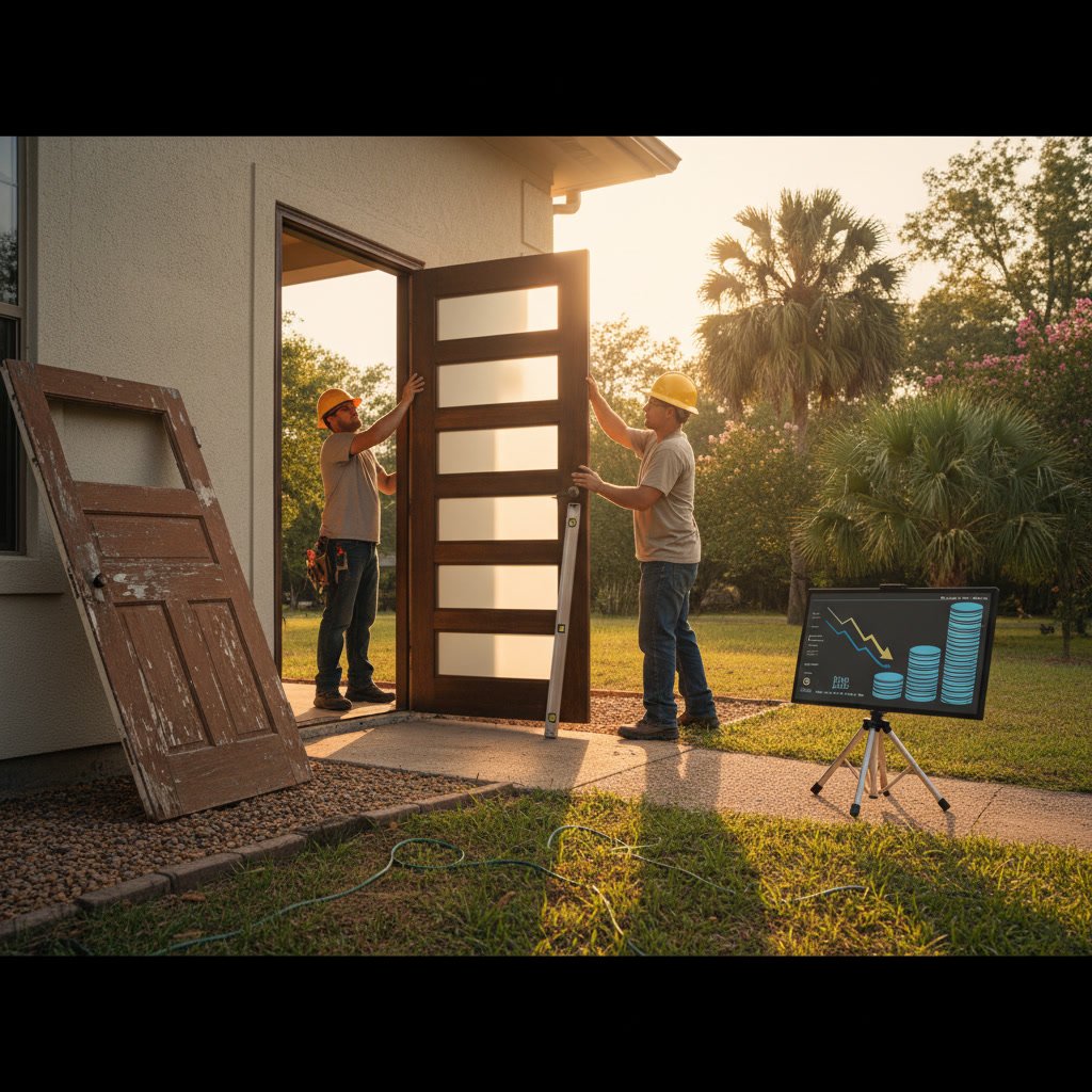 energy efficient patio door replacement demonstrating cost savings for Lafayette homeowners
