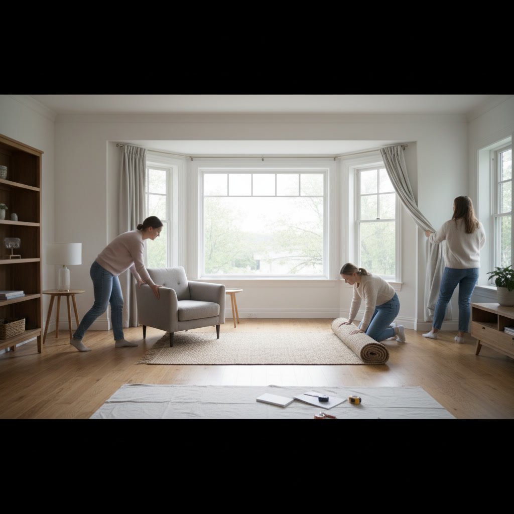 Professional technician measuring window opening with precision tools