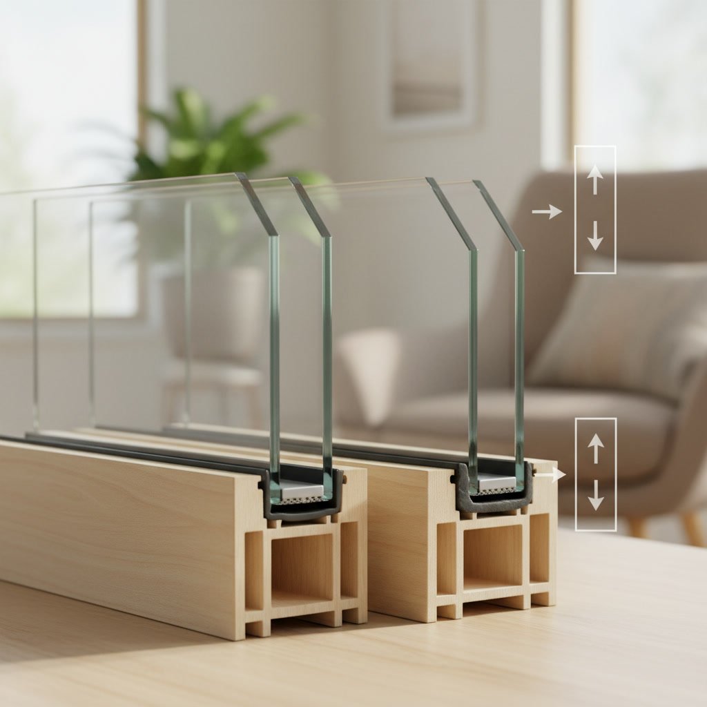 Close-up comparison showing single pane and double pane window glass edge profiles